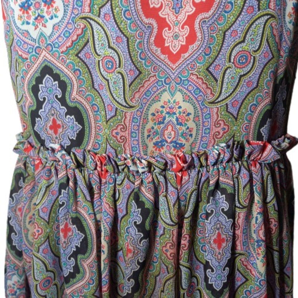 Size 8 Multi Floral Chiffon High Waist Above Knee Dress - Picture 3 of 10